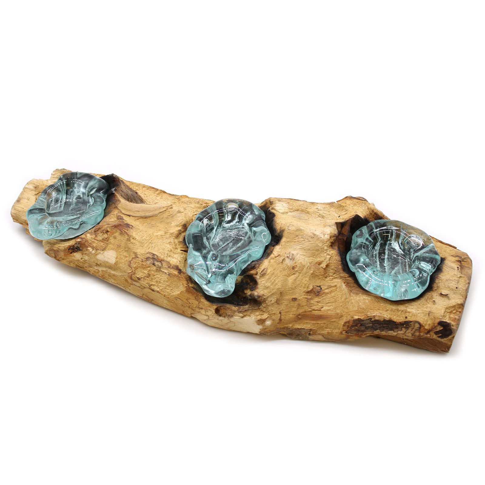 Molton Glass Flat Triple Candle Holder on Wood | www.artisan-gifts.co.uk 2 Molton Glass Flat Triple Candle Holder on Wood | www.artisan-gifts.co.uk 1