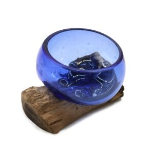 Molton Glass Mini Blue Bowl on Wood | www.artisan-gifts.co.uk 1