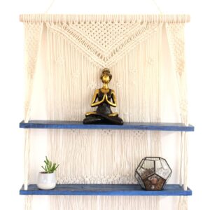 Natural Macrame Hanging Shelves – Blue | www.artisan-gifts.co.uk 1