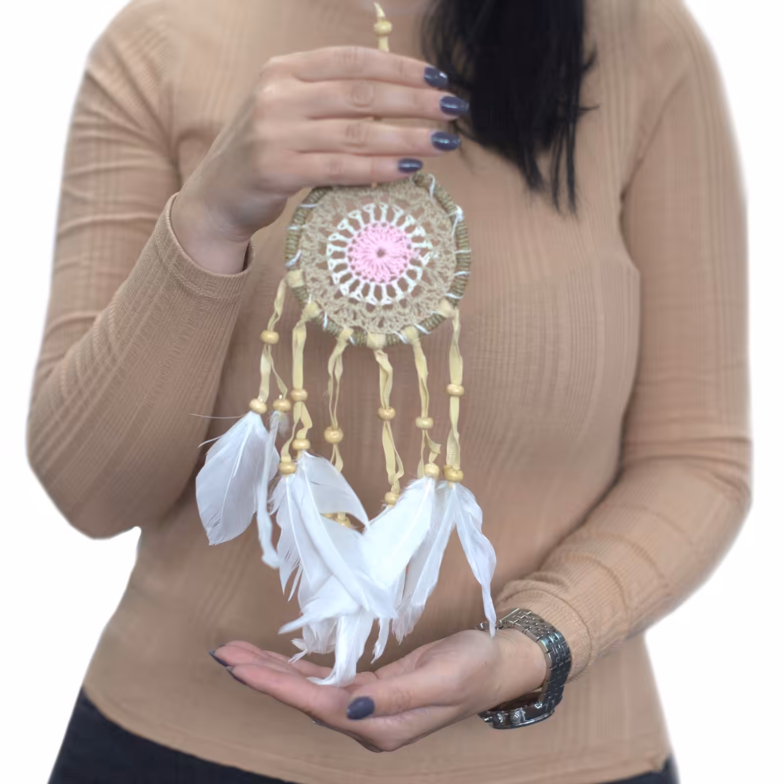 Pastel Pink Macramé Dream Catcher 9cm (asst colours) | www.artisan-gifts.co.uk 3 Pastel Pink Macramé Dream Catcher 9cm (asst colours) | www.artisan-gifts.co.uk 2