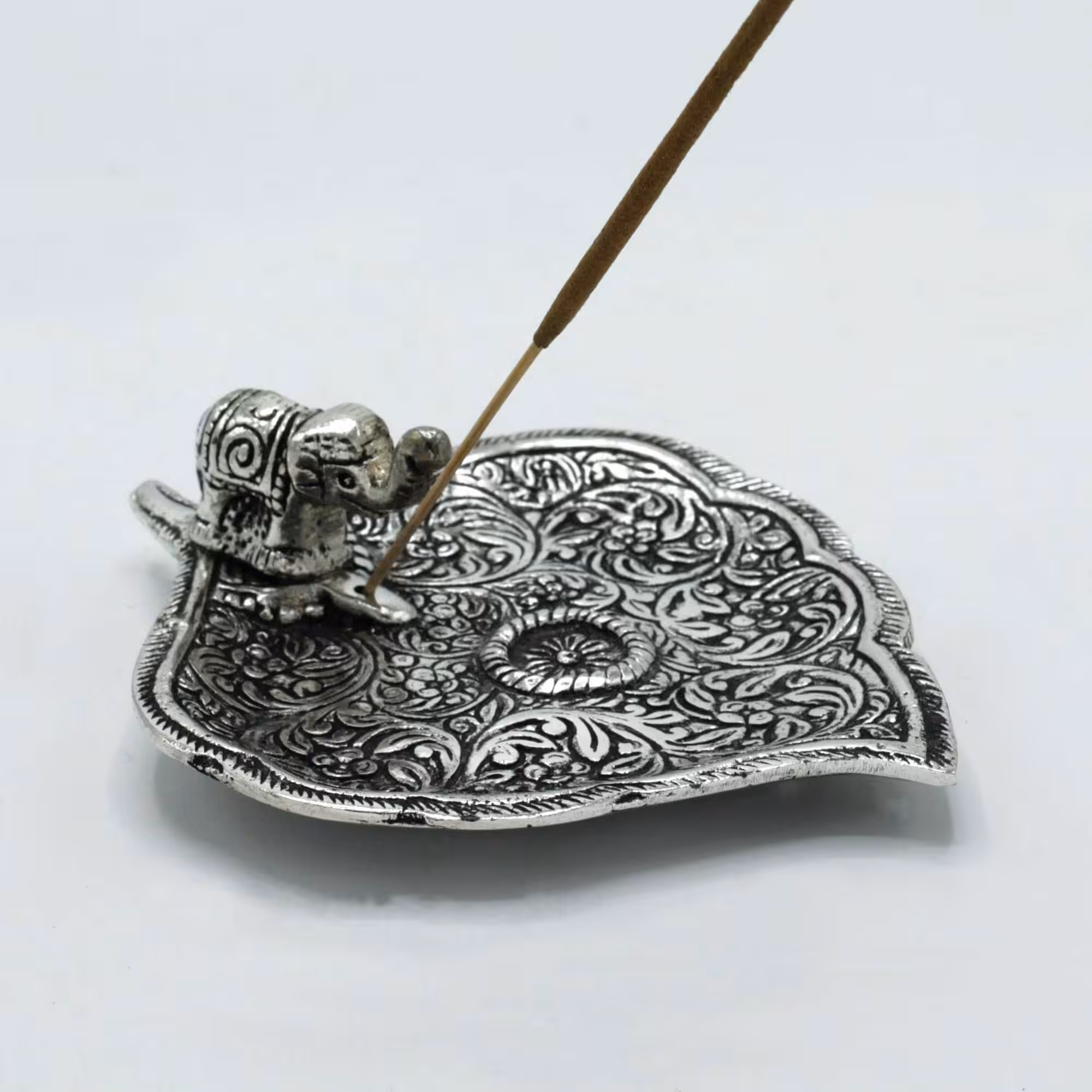 Polished Aluminium Elephant Leaf Incense Holder 11cm | www.artisan-gifts.co.uk 3 Polished Aluminium Elephant Leaf Incense Holder 11cm | www.artisan-gifts.co.uk 2