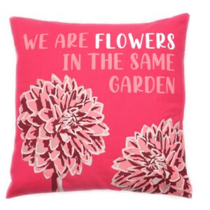 Printed Cotton Cushion Cover – We are Flowers – Olive, Pink and Natural | www.artisan-gifts.co.uk 1
