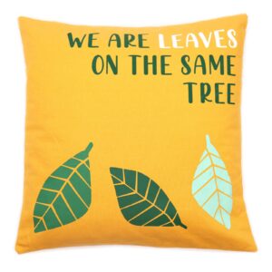Printed Cotton Cushion Cover – We are Leaves – Yellow, Blue and Natural | www.artisan-gifts.co.uk 1