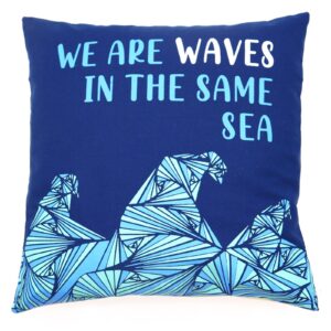 Printed Cotton Cushion Cover – We are Waves – Grey, Blue and Natural | www.artisan-gifts.co.uk 1