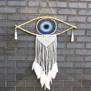 Protection Dream Catcher – Lrg Macrame Evil Eye Blue/White/Black | www.artisan-gifts.co.uk 1