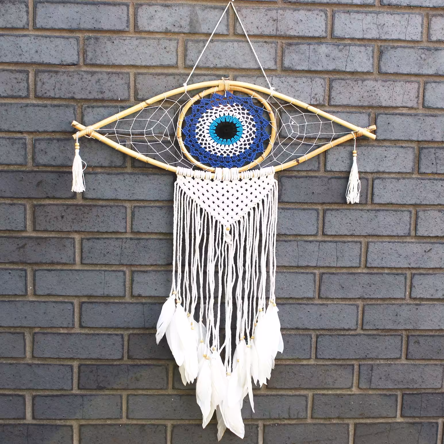 Protection Dream Catcher – Lrg Macrame Evil Eye Blue/White/Black | www.artisan-gifts.co.uk 2 Protection Dream Catcher – Lrg Macrame Evil Eye Blue/White/Black | www.artisan-gifts.co.uk 1