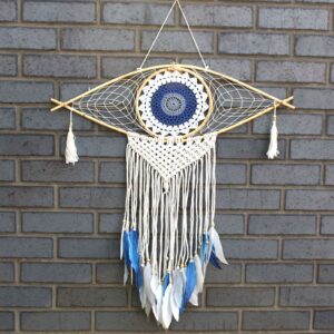 Protection Dream Catcher  – Lrg Macrame Evil Eye White/ Blue/Grey | www.artisan-gifts.co.uk 1