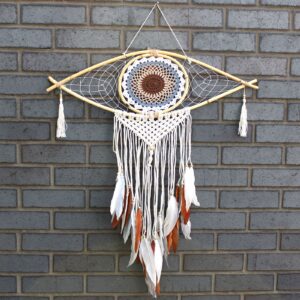 Protection Dream Catcher – Lrg Macrame Evil Eye White/ Grey/Brown | www.artisan-gifts.co.uk 1