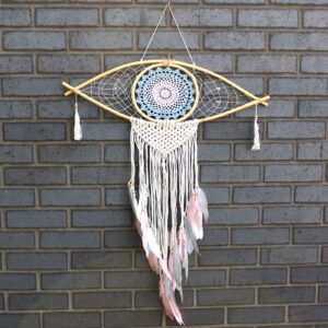 Protection Dream Catcher – Lrg Macrame Eye Blue/ White/Pink | www.artisan-gifts.co.uk 1