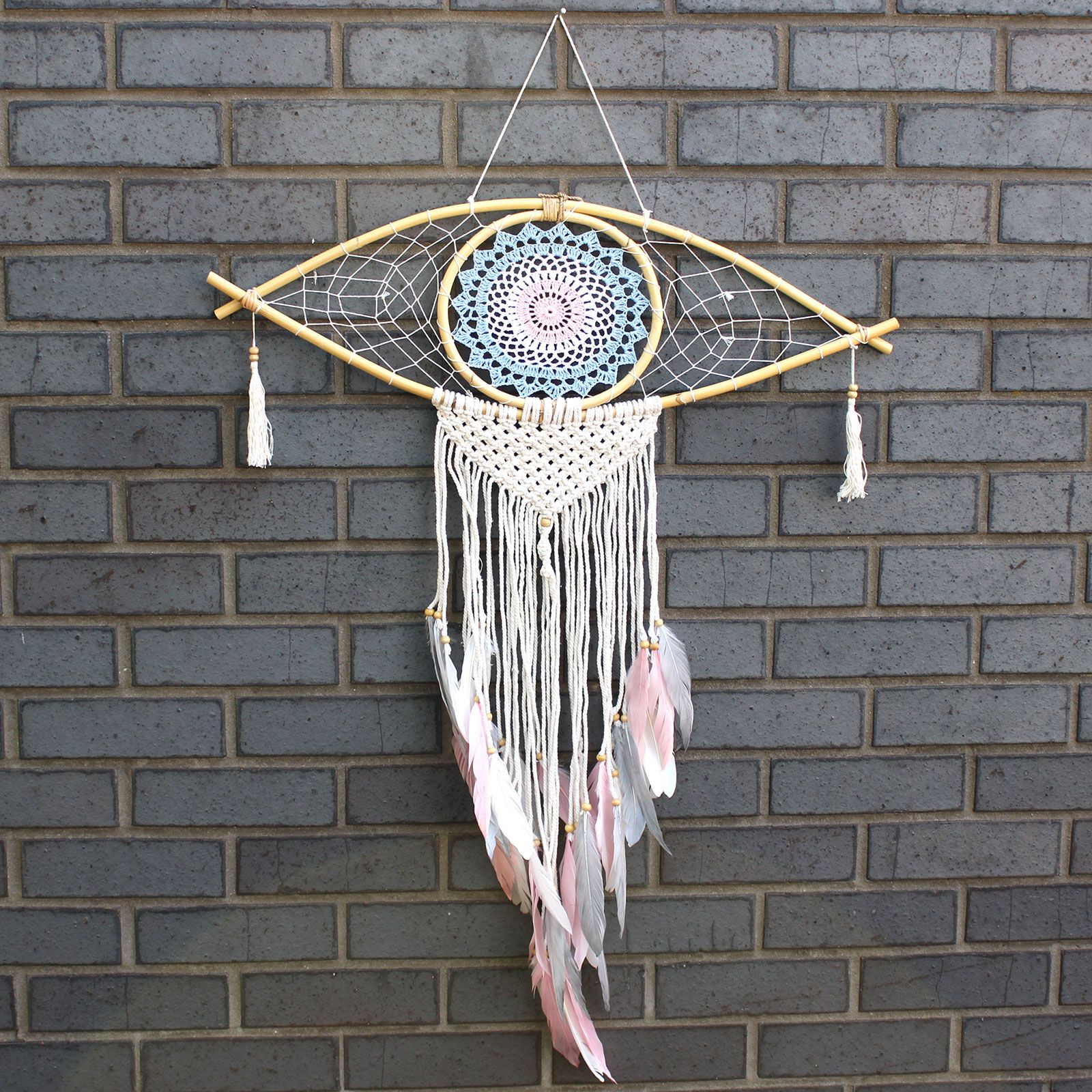 Protection Dream Catcher – Lrg Macrame Eye Blue/ White/Pink | www.artisan-gifts.co.uk 2 Protection Dream Catcher – Lrg Macrame Eye Blue/ White/Pink | www.artisan-gifts.co.uk 1