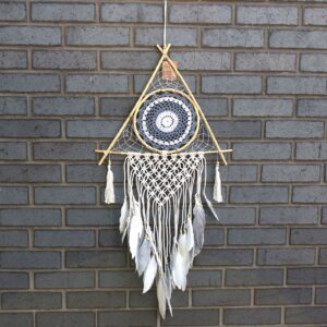 Protection Dream Catcher – Lrg Macrame Pyramid White/Grey | www.artisan-gifts.co.uk 1