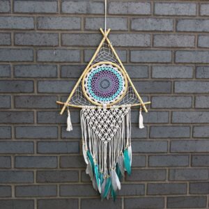 Protection Dream Catcher – Lrg Macrame Pyramid White/Turquoise | www.artisan-gifts.co.uk 1