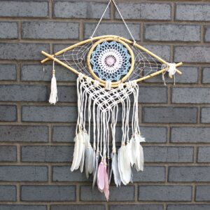 Protection Dream Catcher – Med Macrame Evil Eye Blue/White/Pink | www.artisan-gifts.co.uk 1