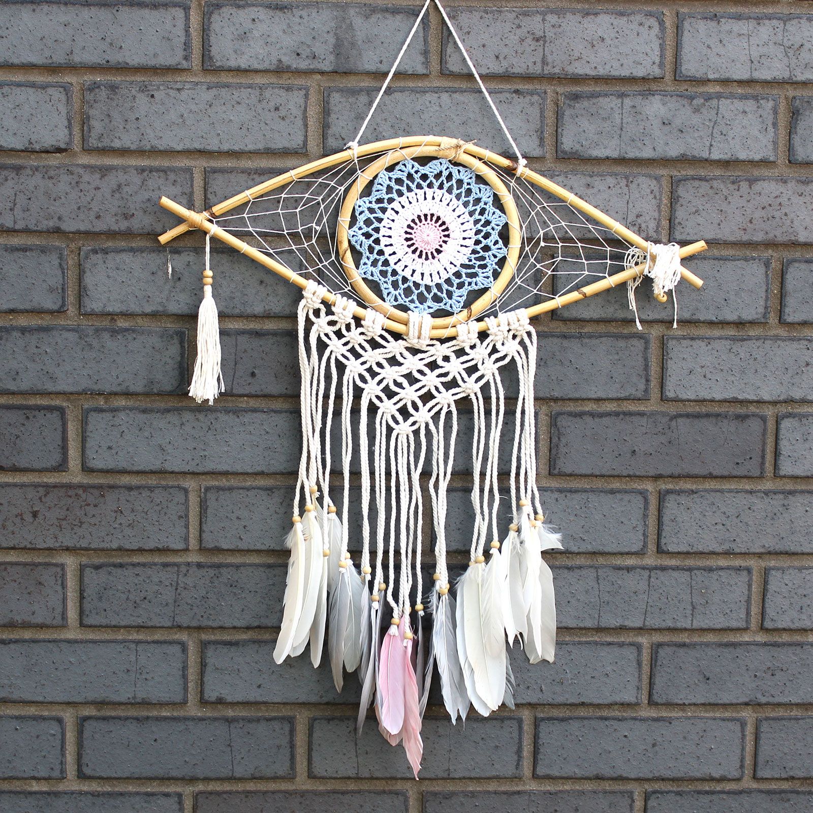 Protection Dream Catcher – Med Macrame Evil Eye Blue/White/Pink | www.artisan-gifts.co.uk 2 Protection Dream Catcher – Med Macrame Evil Eye Blue/White/Pink | www.artisan-gifts.co.uk 1
