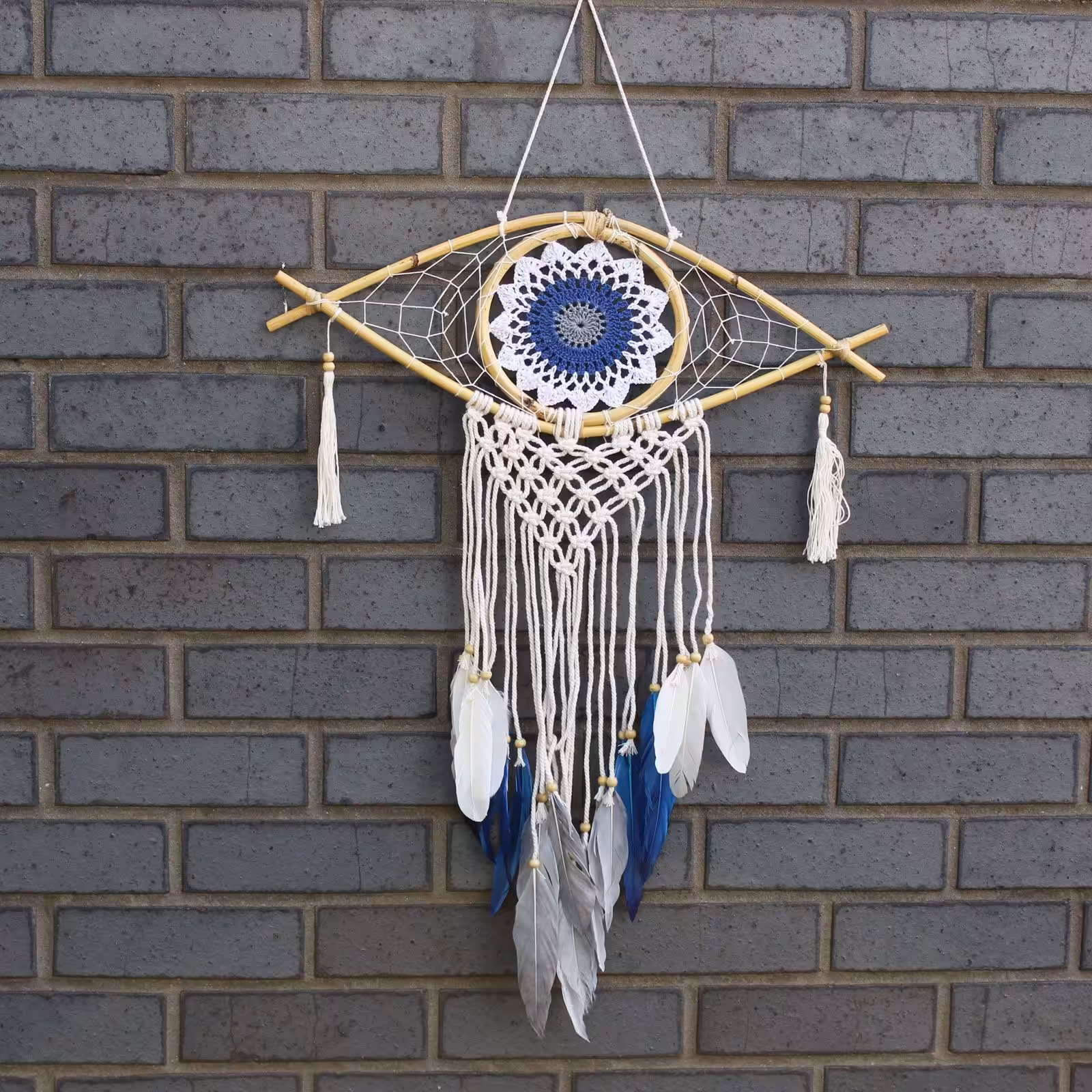 Protection Dream Catcher – Med Macrame Evil Eye White/ Blue/Grey | www.artisan-gifts.co.uk 3 Protection Dream Catcher – Med Macrame Evil Eye White/ Blue/Grey | www.artisan-gifts.co.uk 2