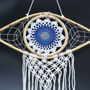 Protection Dream Catcher – Med Macrame Evil Eye White/ Blue/Grey | www.artisan-gifts.co.uk 1