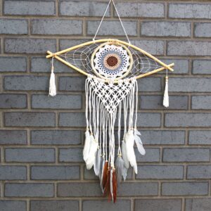Protection Dream Catcher – Med Macrame Evil Eye White/ Grey/Brown | www.artisan-gifts.co.uk 1
