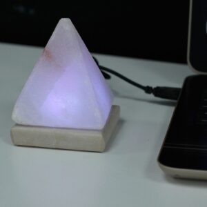 Quality USB Pyramid WHITE Salt Lamp – 9 cm (multi) | www.artisan-gifts.co.uk 1