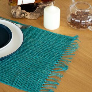 Seagrass Fringe Natural Placemat – Turquoise | www.artisan-gifts.co.uk
