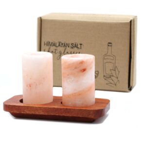Set of 2 Himalayan Salt Shot Glasses & Wood Serving Stand | www.artisan-gifts.co.uk 1
