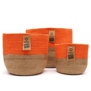 Set of 3 Cotton Rope Storage Baskets – Orange | www.artisan-gifts.co.uk 1
