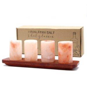 Set of 4 Himalayan Salt Shot Glasses & Wood Serving Stand | www.artisan-gifts.co.uk 1