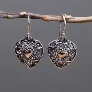 Silver & Gold Earring – Mandala Hearts | www.artisan-gifts.co.uk 1