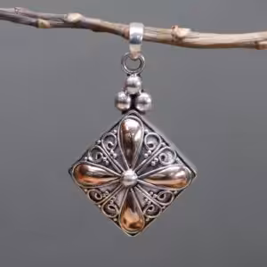 Silver & Gold Pendant – Square Drop | www.artisan-gifts.co.uk 1