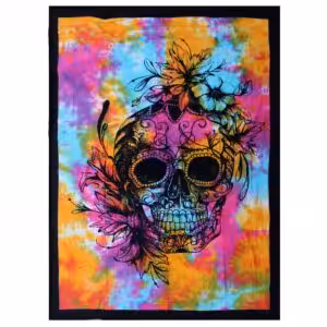 Single Cotton Bedspread + Wall Hanging – Day of Dead Skull | www.artisan-gifts.co.uk