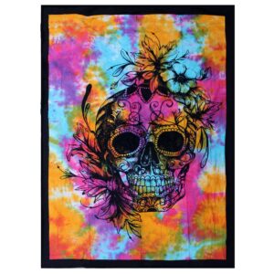 Single Cotton Bedspread + Wall Hanging – Day of Dead Skull | www.artisan-gifts.co.uk