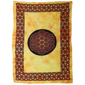 Single Cotton Bedspread + Wall Hanging – Flower of Life – Orange | www.artisan-gifts.co.uk