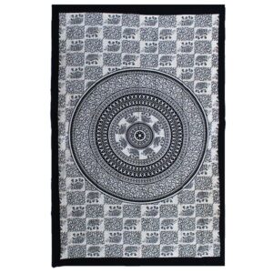 Single Cotton Bedspread + Wall Hanging – Mono – Elephant Mandala | www.artisan-gifts.co.uk