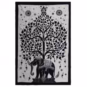 Single Cotton Bedspread + Wall Hanging – Mono – Elephant Tree | www.artisan-gifts.co.uk