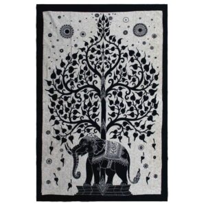 Single Cotton Bedspread + Wall Hanging – Mono – Elephant Tree | www.artisan-gifts.co.uk