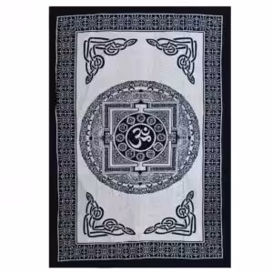 Single Cotton Bedspread + Wall Hanging – Mono – OM Mandala | www.artisan-gifts.co.uk