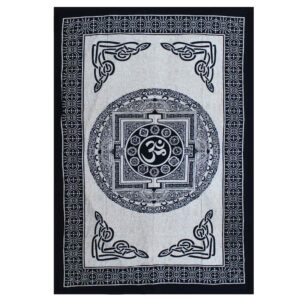 Single Cotton Bedspread + Wall Hanging – Mono – OM Mandala | www.artisan-gifts.co.uk