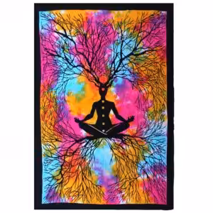 Single Cotton Bedspread + Wall Hanging – Yoga Tree | www.artisan-gifts.co.uk