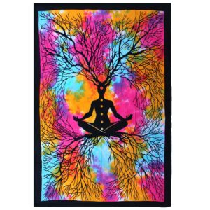 Single Cotton Bedspread + Wall Hanging – Yoga Tree | www.artisan-gifts.co.uk