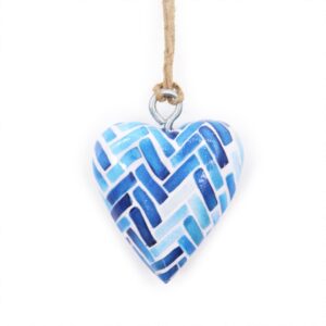 Small Decor Wood Heart –  Blue Stripes | www.artisan-gifts.co.uk 1
