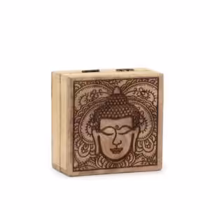 Small Square Box 10x10x4.2cm – Buddha Face Black Engraved | www.artisan-gifts.co.uk