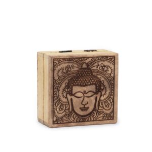 Small Square Box 10x10x4.2cm – Buddha Face Black Engraved | www.artisan-gifts.co.uk