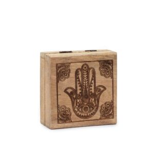 Small Square Box 10x10x4.2cm – Hamsa Black Engraved | www.artisan-gifts.co.uk