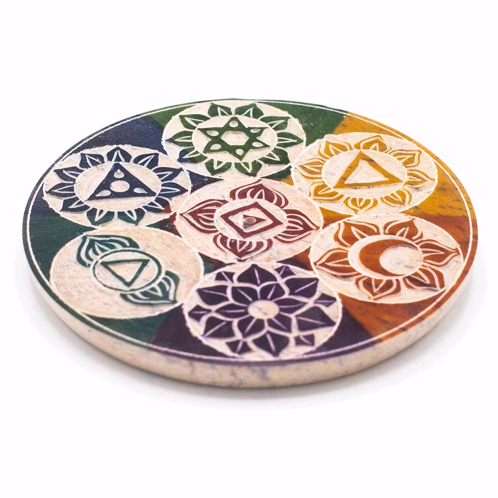 Soapstone Disc Incense Cone Holder 10cm – Seven Chakra | www.artisan-gifts.co.uk 3 Soapstone Disc Incense Cone Holder 10cm – Seven Chakra | www.artisan-gifts.co.uk 2