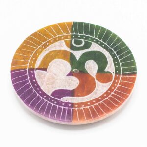 Soapstone Disc Incense Holder 8cm – Om | www.artisan-gifts.co.uk 1