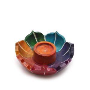 Soapstone Small Lotus Flower Incense Holder – Chakra Colours | www.artisan-gifts.co.uk 1