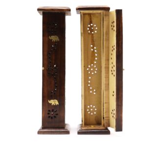 Square Incense Tower – Brass inlay – Mango Wood | www.artisan-gifts.co.uk 1