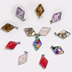 Steel Cased Pendant Diamonds – 12 Assorted Gemstone Chips & Shells | www.artisan-gifts.co.uk 1