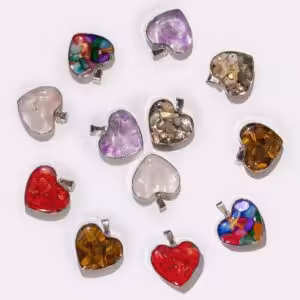 Steel Cased Pendant Hearts – 12 Assorted Gemstone Chips & Shells | www.artisan-gifts.co.uk 1