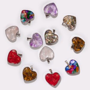 Steel Cased Pendant Hearts – 12 Assorted Gemstone Chips & Shells | www.artisan-gifts.co.uk 1
