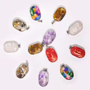 Steel Cased Pendant Ovals – 12 Assorted Gemstone Chips & Shells | www.artisan-gifts.co.uk 1